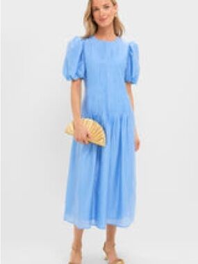 Tuckernuck Light Blue Puff-Sleeve Midi Dress XS